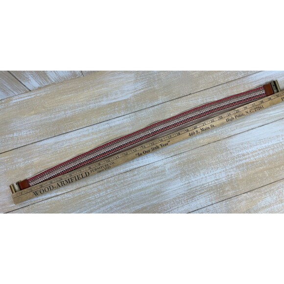 LOFT Boho Stretch Belt Brown Beige Red Stripe Elastic Band w/Faux Leather Trim - Picture 7 of 10